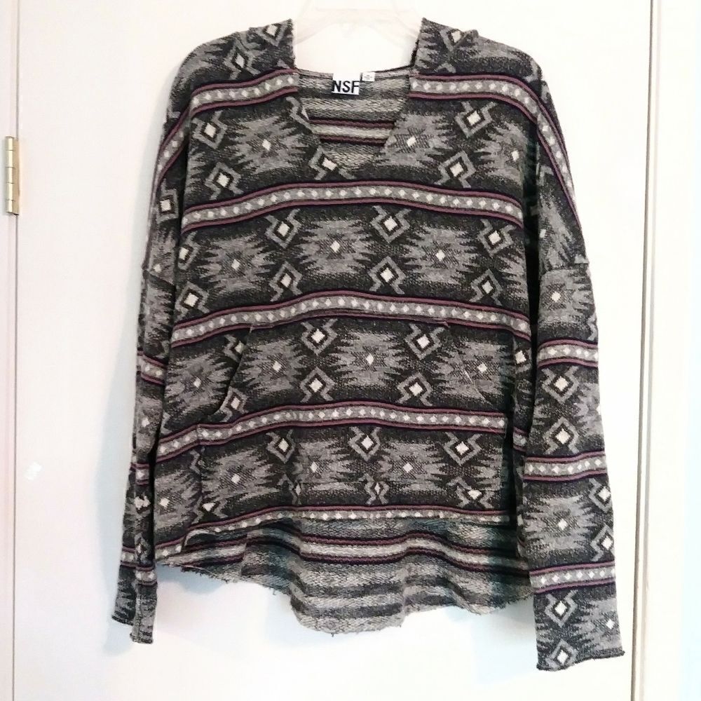 NSF Gray Pink Tribal Aztec Hoodie Sweatshirt Size M